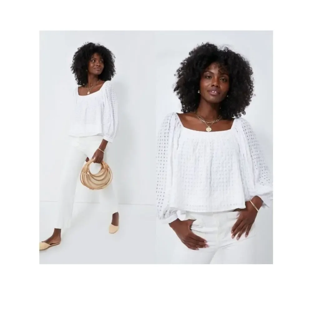 NWT Tuckernuck Pomander place Bonnie Textured Gingham Puff Sleeve Blouse sz‎ XS